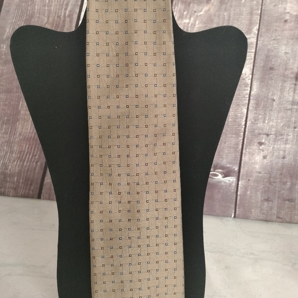 BROOKS BROTHERS 346 PURE SILK MEN’S GEOMETRIC GOLD/TAN & BLUE WEAVE NECKTIE USA - Picture 2 of 10